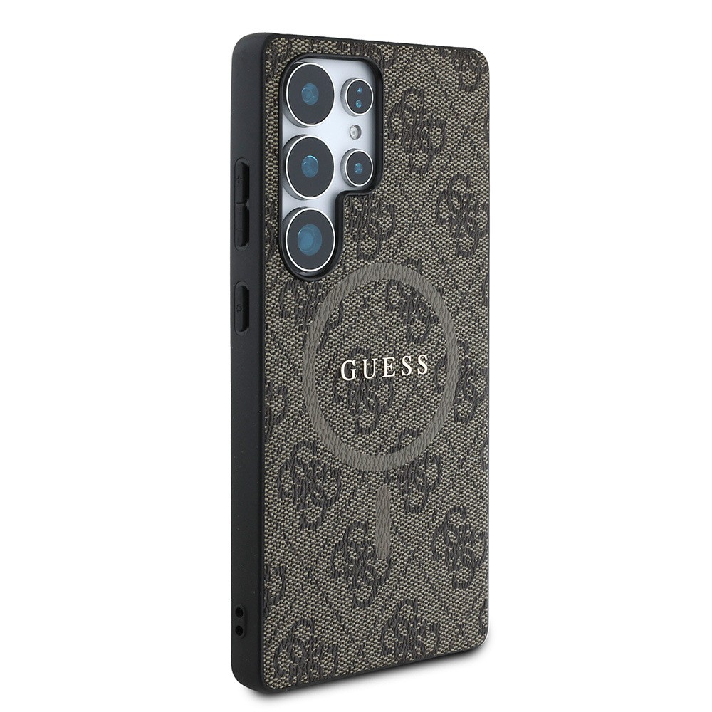 Galaxy S25 Ultra Kılıf Guess Orjinal Lisanslı Magsafe Şarj Özellikli PU Halkalı 4G Desenli Yazı Logolu Kapak