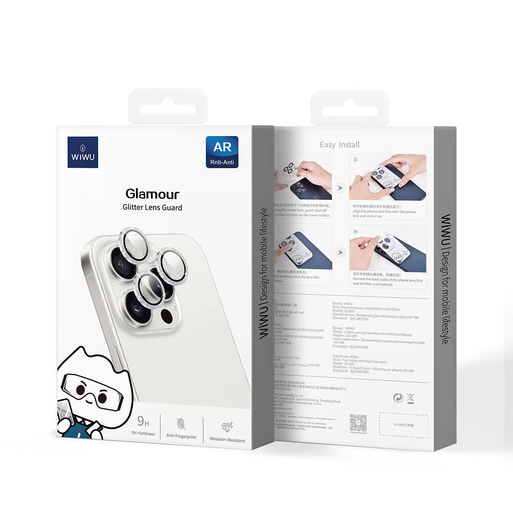 iPhone 16 Pro Max Wiwu LG-006 Diamond Lens Guard Kolay Uygulama Aparatlı Kamera Lens Koruyucu