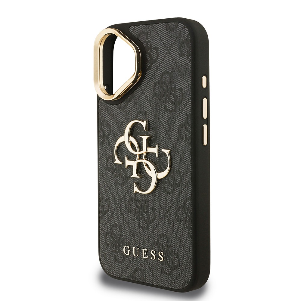 Apple iPhone 16 Plus Kılıf Guess Orjinal Lisanslı PU Deri 4G Desenli Metal Büyük 4G ve Yazı Logolu Kamera Standlı Kapak