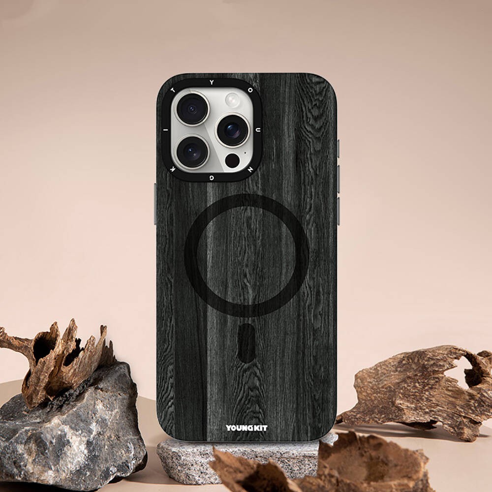 iPhone 15 Pro Max Kılıf Magsafe Şarj Özellikli Sararmaya Dayanıklı Youngkit Wood Forest Serisi Kılıf