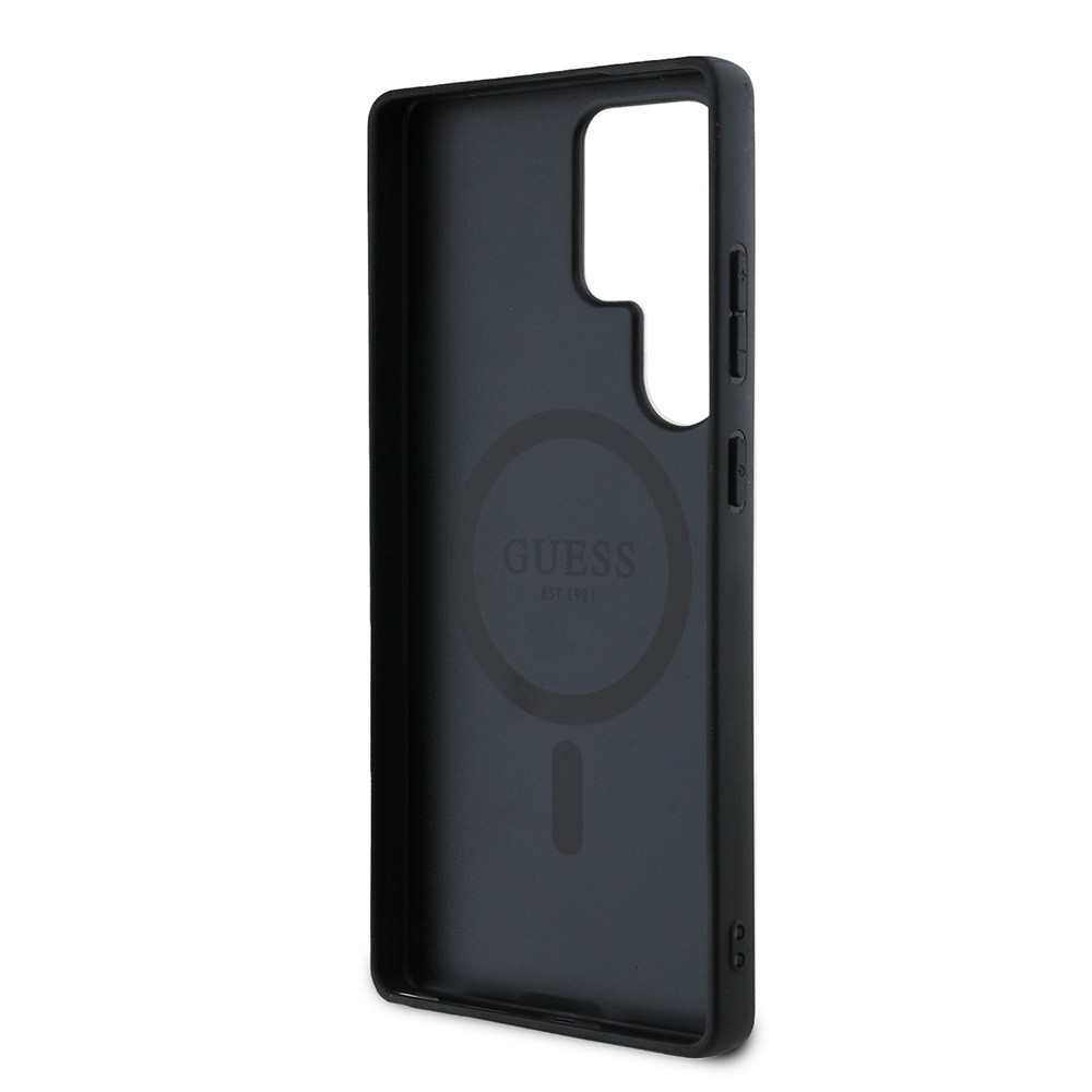 Galaxy S25 Ultra Kılıf Guess Orjinal Lisanslı Magsafe Şarj Özellikli PU Halkalı 4G Desenli Yazı Logolu Kapak