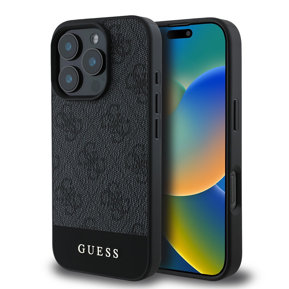 Apple iPhone 16 Pro Max Kılıf Guess Orjinal Lisanslı PU Deri Şerit Logo Dizaynlı Kapak