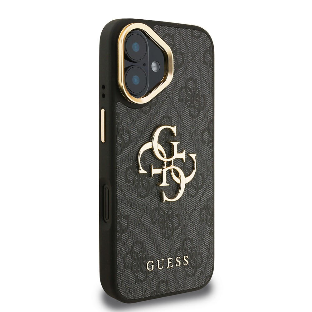 Apple iPhone 16 Plus Kılıf Guess Orjinal Lisanslı PU Deri 4G Desenli Metal Büyük 4G ve Yazı Logolu Kamera Standlı Kapak