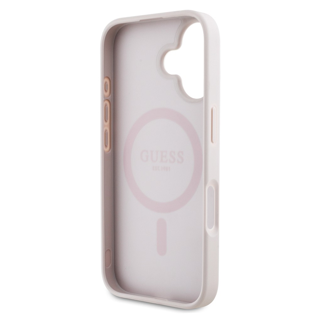 Apple iPhone 16 Kılıf Guess Orjinal Lisanslı Magsafe Şarj Özellikli Yazı Logolu Circle Classic Kapak