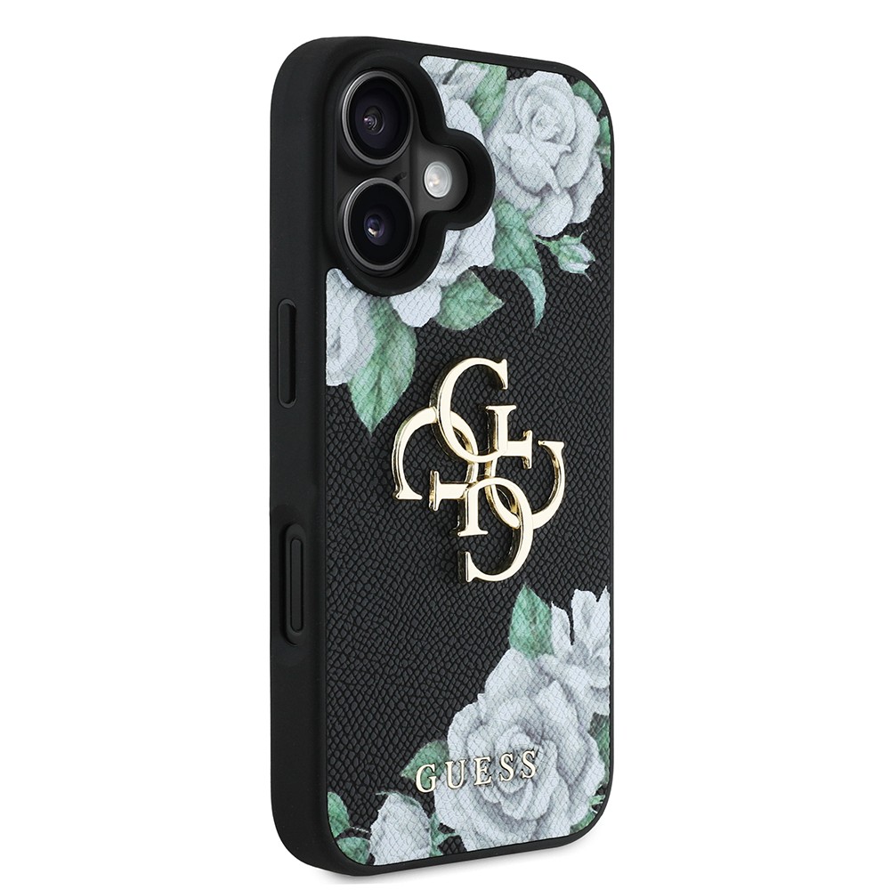 Apple iPhone 16 Kılıf Guess Orjinal Lisanslı Gül Baskılı Büyük Metal Logo Dizaynlı Kapak