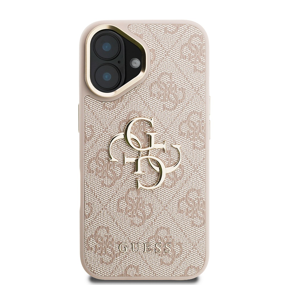 Apple iPhone 16 Kılıf Guess Orjinal Lisanslı PU Deri 4G Desenli Metal Büyük 4G ve Yazı Logolu Kamera Standlı Kapak
