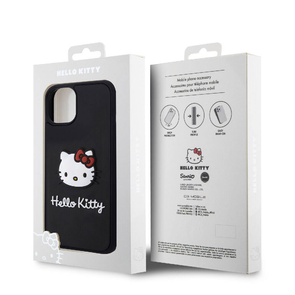 iPhone 15 Kılıf Hello Kitty Orjinal Lisanslı Yazı ve İkonik Logolu 3D Rubber Kitty Head Kılıf