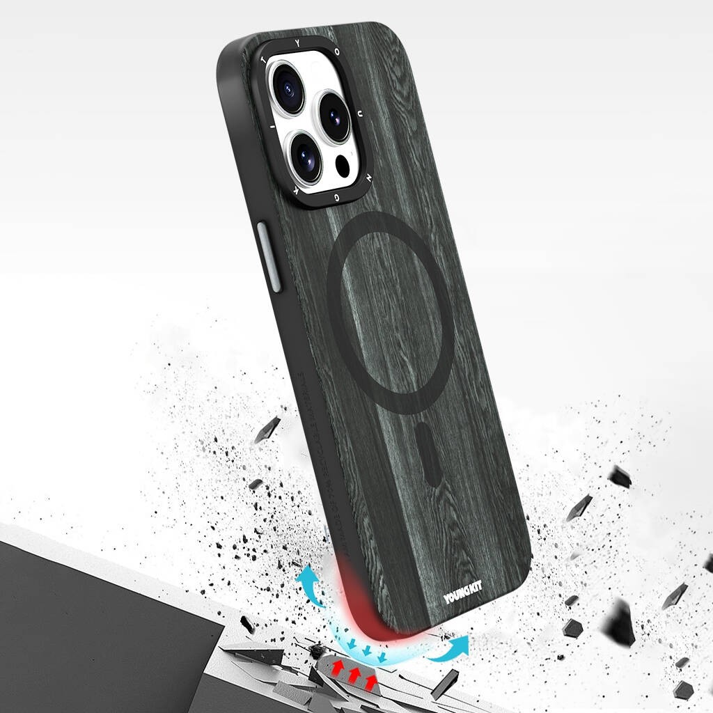 iPhone 15 Pro Max Kılıf Magsafe Şarj Özellikli Sararmaya Dayanıklı Youngkit Wood Forest Serisi Kılıf