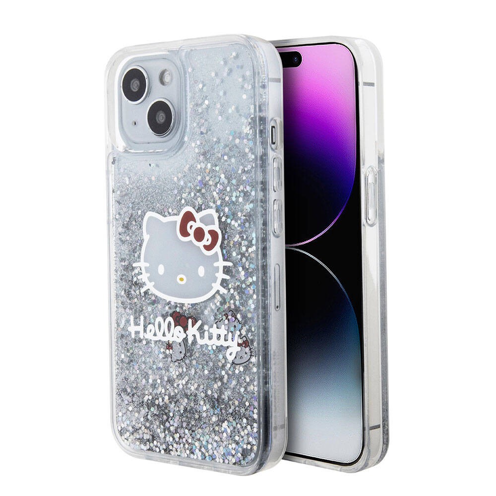 iPhone 15 Kılıf Hello Kitty Orjinal Lisanslı İkonik Sıvılı Glitter Kılıf