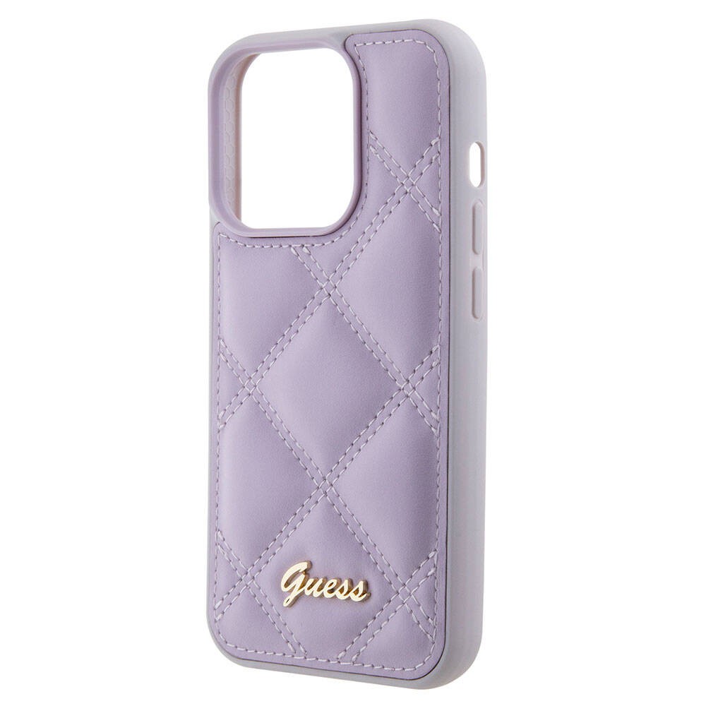 iPhone 15 Pro Kılıf Guess Orjinal Lisanslı PU Deri Metal Yazı Logolu Kapitone Kılıf