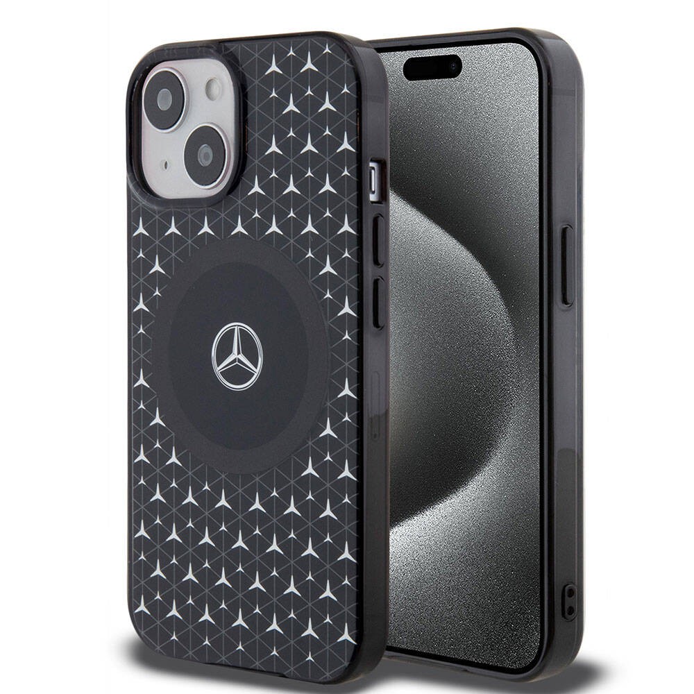iPhone 15 Kılıf Mercedes Benz Orjinal Lisanslı Magsafe Şarj Özellikli Çift Katmanlı Mini Yıldız Desenli Kılıf