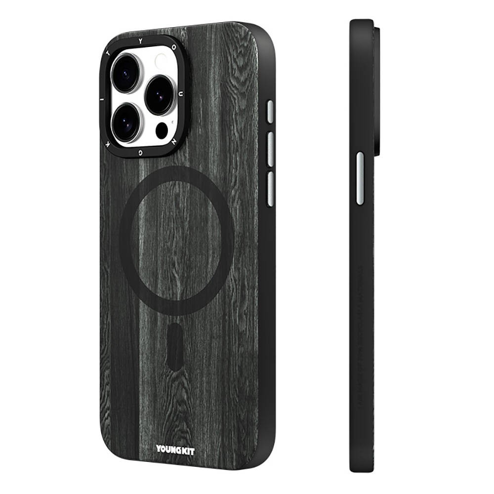iPhone 15 Pro Max Kılıf Magsafe Şarj Özellikli Sararmaya Dayanıklı Youngkit Wood Forest Serisi Kılıf
