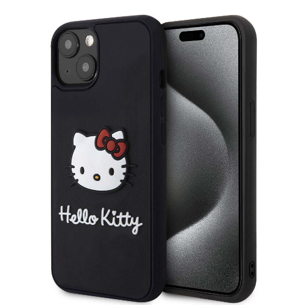 iPhone 15 Kılıf Hello Kitty Orjinal Lisanslı Yazı ve İkonik Logolu 3D Rubber Kitty Head Kılıf