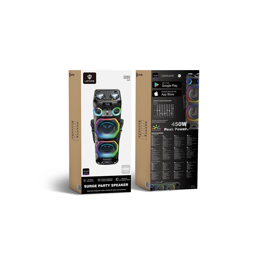 Lenyes S885 RGB Işıklı Çift Mikrofonlu Kablosuz TWS Bluetooth Speaker Hoparlör v5.3