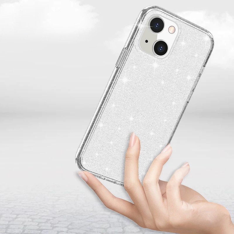 Apple iPhone 13 Kılıf Parlayan Simli Şeffaf Zore Redos Kapak