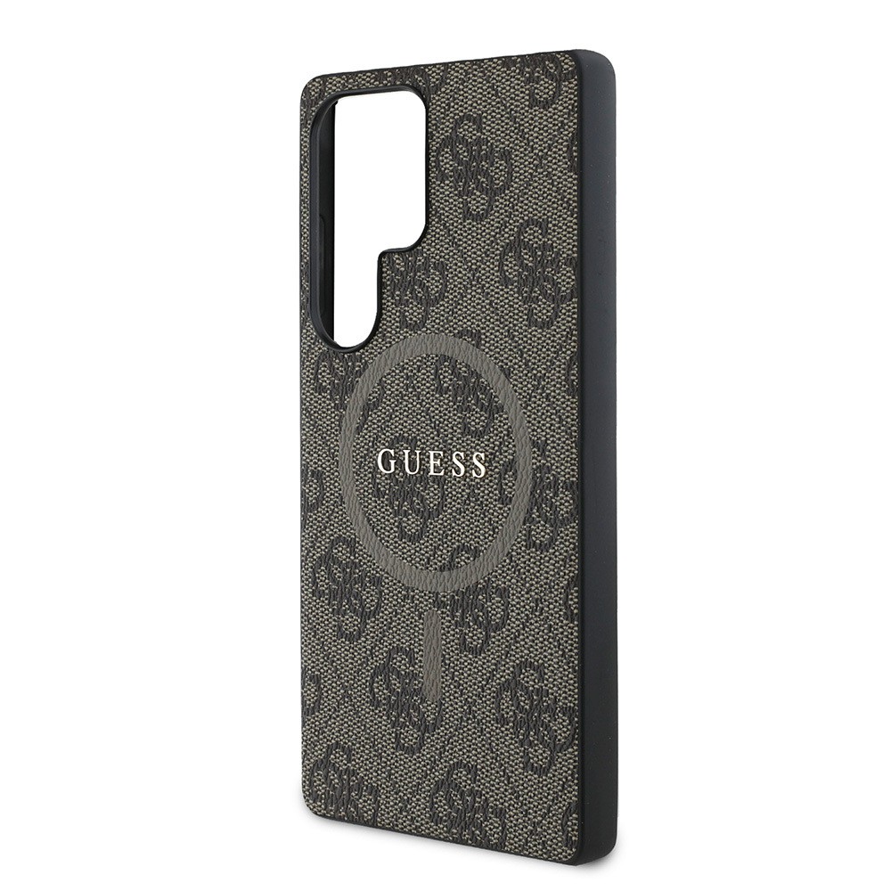 Galaxy S25 Ultra Kılıf Guess Orjinal Lisanslı Magsafe Şarj Özellikli PU Halkalı 4G Desenli Yazı Logolu Kapak