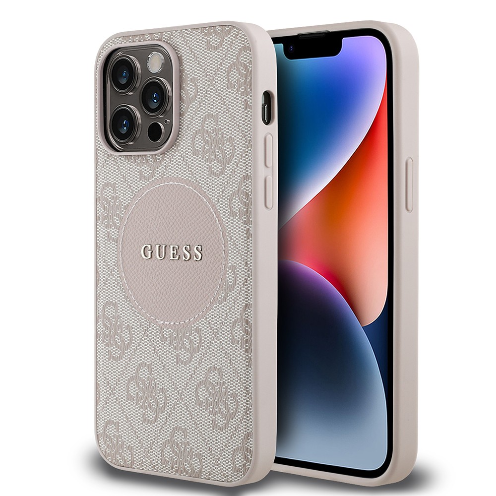 Apple iPhone 14 Pro Max Kılıf Guess Orjinal Lisanslı M-safe Şarj Özellikli Yazı Logolu Circle Classic Kapak