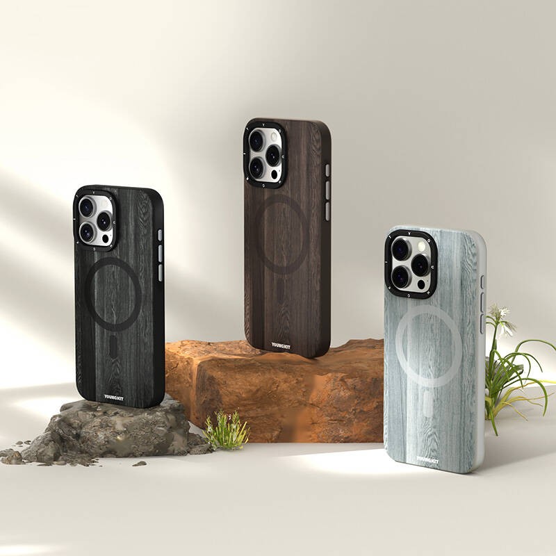 iPhone 15 Pro Max Kılıf Magsafe Şarj Özellikli Sararmaya Dayanıklı Youngkit Wood Forest Serisi Kılıf