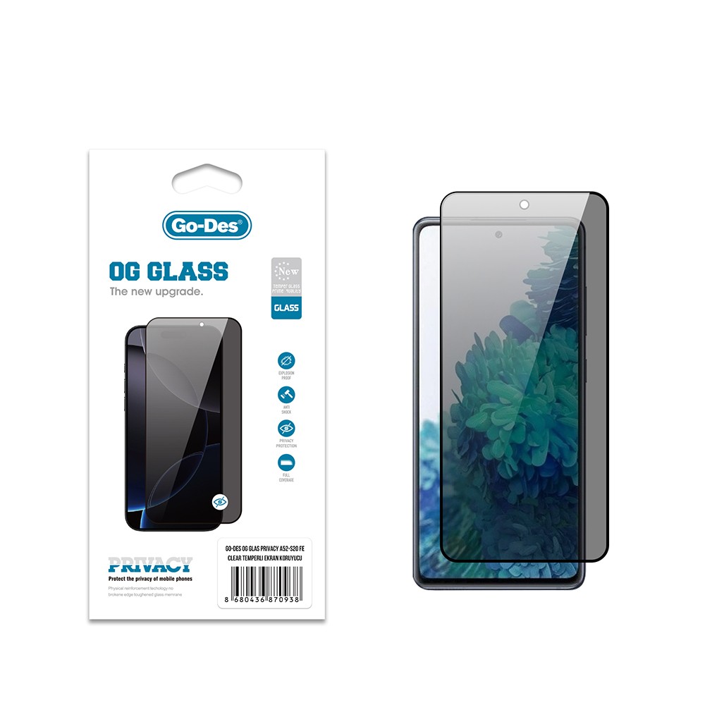 Galaxy S20 FE Go Des OG Glass Privacy Antistatik Temperli Cam Ekran Koruyucu