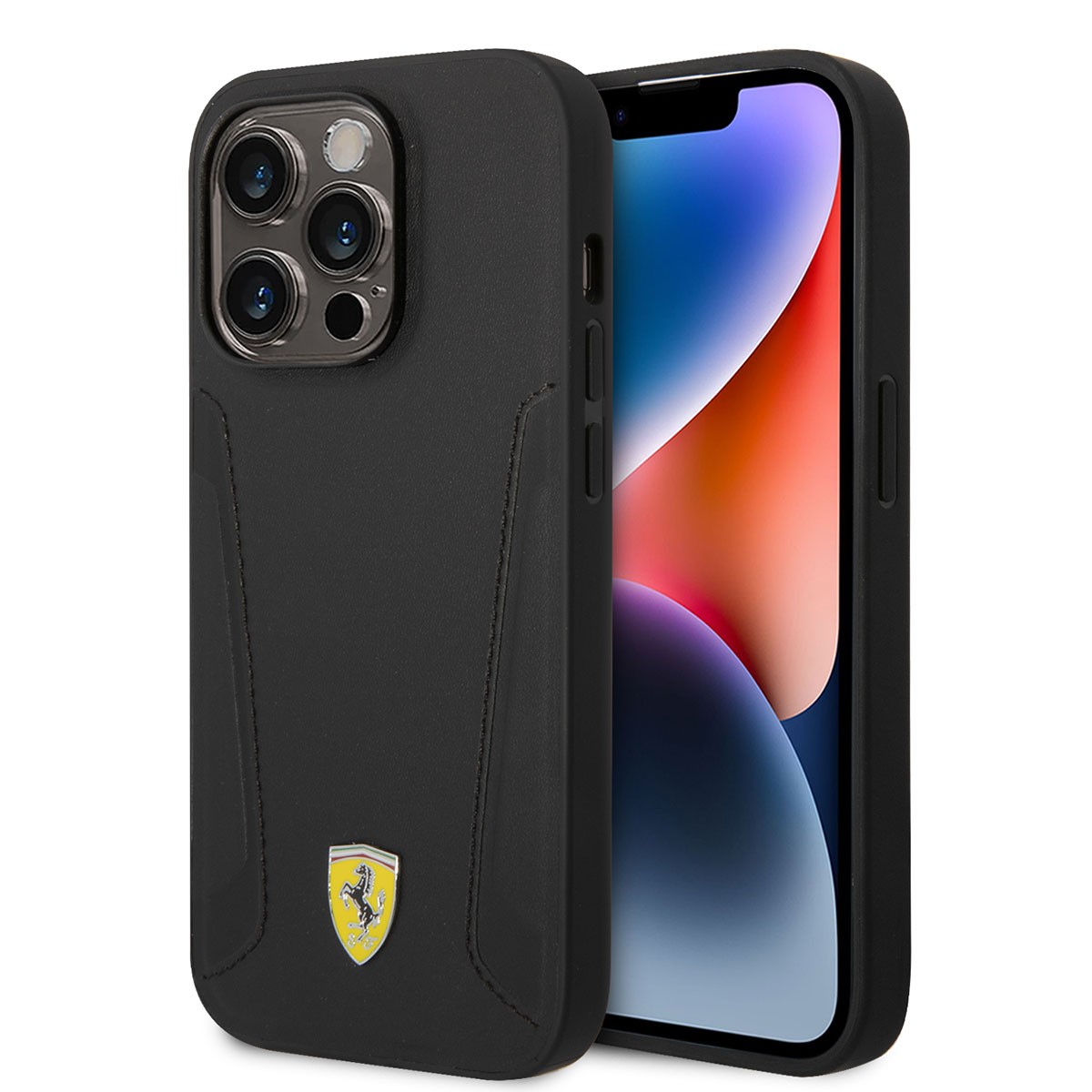 iPhone 14 Pro Kılıf Ferrari Magsafe Şarj Özellikli Deri Kenarları Damgalı Dizayn Kılıf