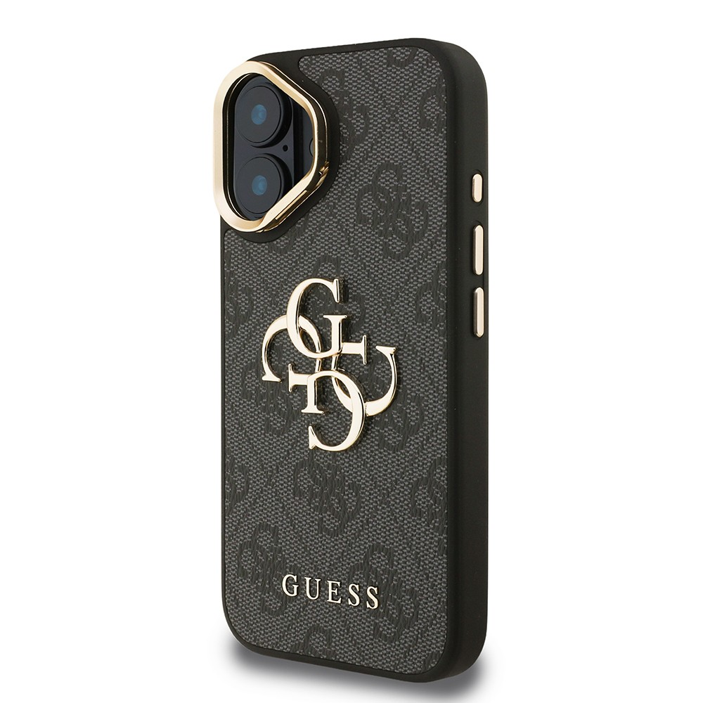 Apple iPhone 16 Plus Kılıf Guess Orjinal Lisanslı PU Deri 4G Desenli Metal Büyük 4G ve Yazı Logolu Kamera Standlı Kapak