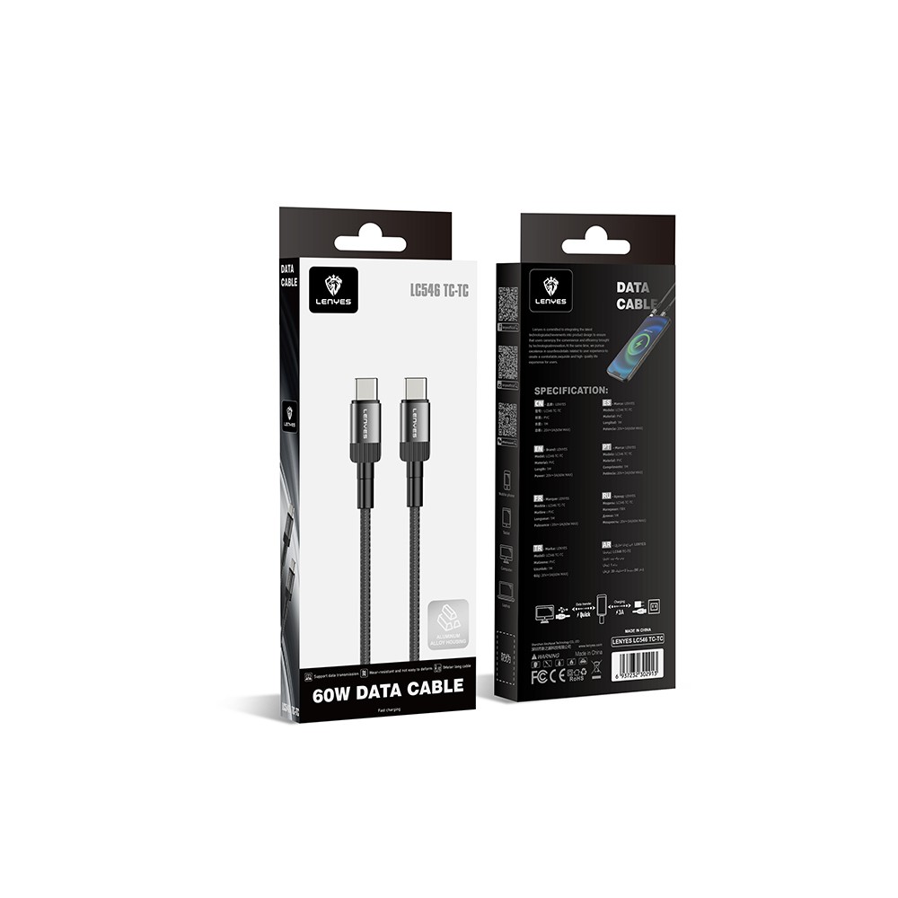 Lenyes LC546 Type-C to Type-C Örgü Tasarımlı Hızlı Şarj Özellikli Data ve Şarj Kablosu 60W 1M