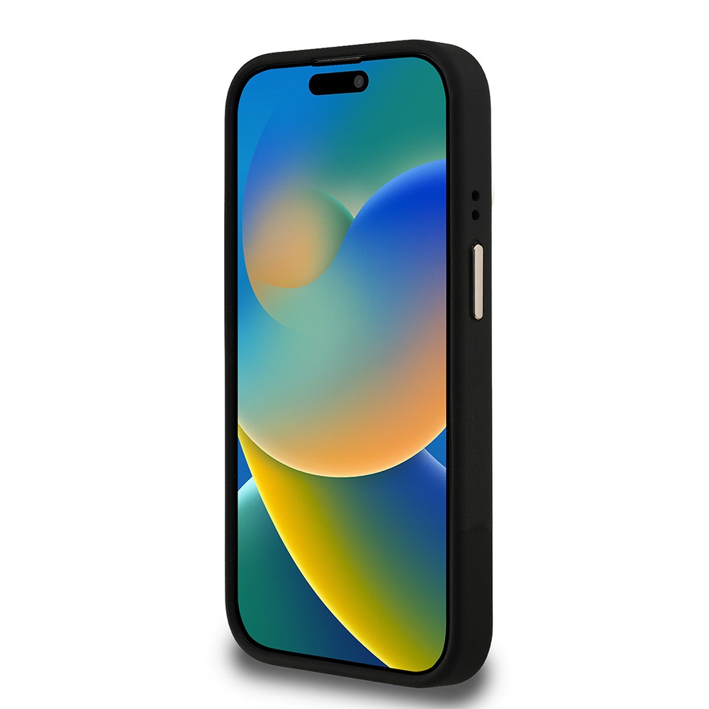 Apple iPhone 15 Pro Max Kılıf Guess Orjinal Lisanslı PU Deri Taşlı Üçgen Logo 4G Desenli Kamera Standlı Kapak
