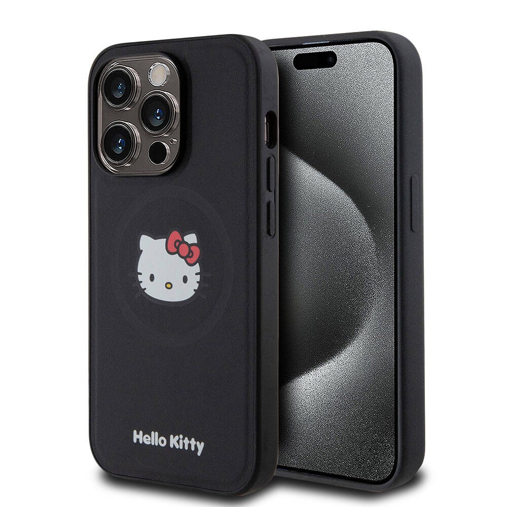 iPhone 15 Pro Kılıf Hello Kitty Orjinal Lisanslı Magsafe Şarj Özellikli Kitty Head Deri Kılıf