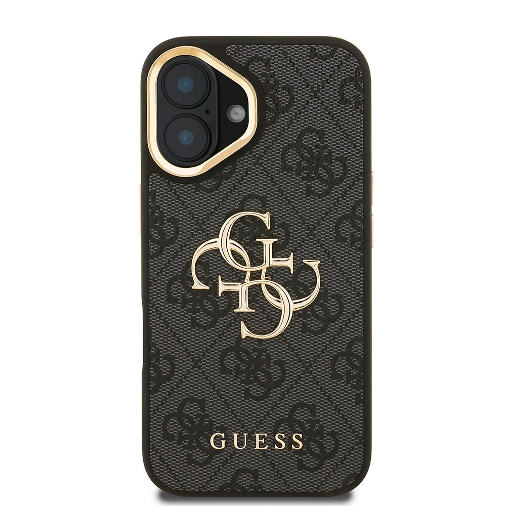 Apple iPhone 16 Plus Kılıf Guess Orjinal Lisanslı PU Deri 4G Desenli Metal Büyük 4G ve Yazı Logolu Kamera Standlı Kapak