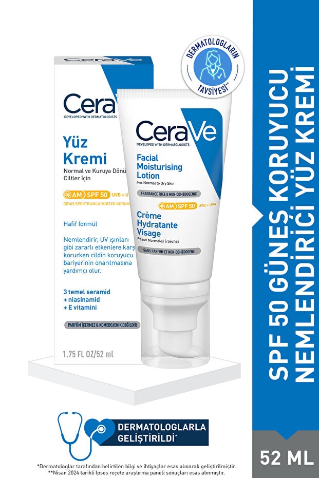 CeraVe Kuru Ciltler İçin Spf50 Nemlendirici Yüz Kremi 52 ml