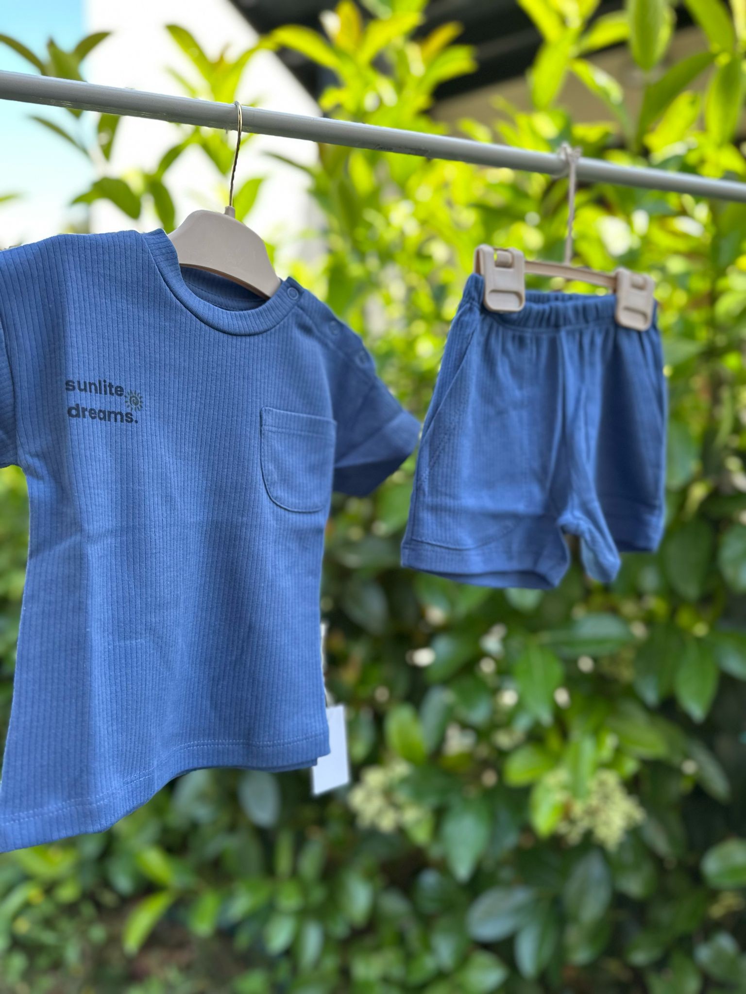 Sunlite Dreams. Lacivert Şort T-shirt İkili Takım %100 Pamuk Erkek