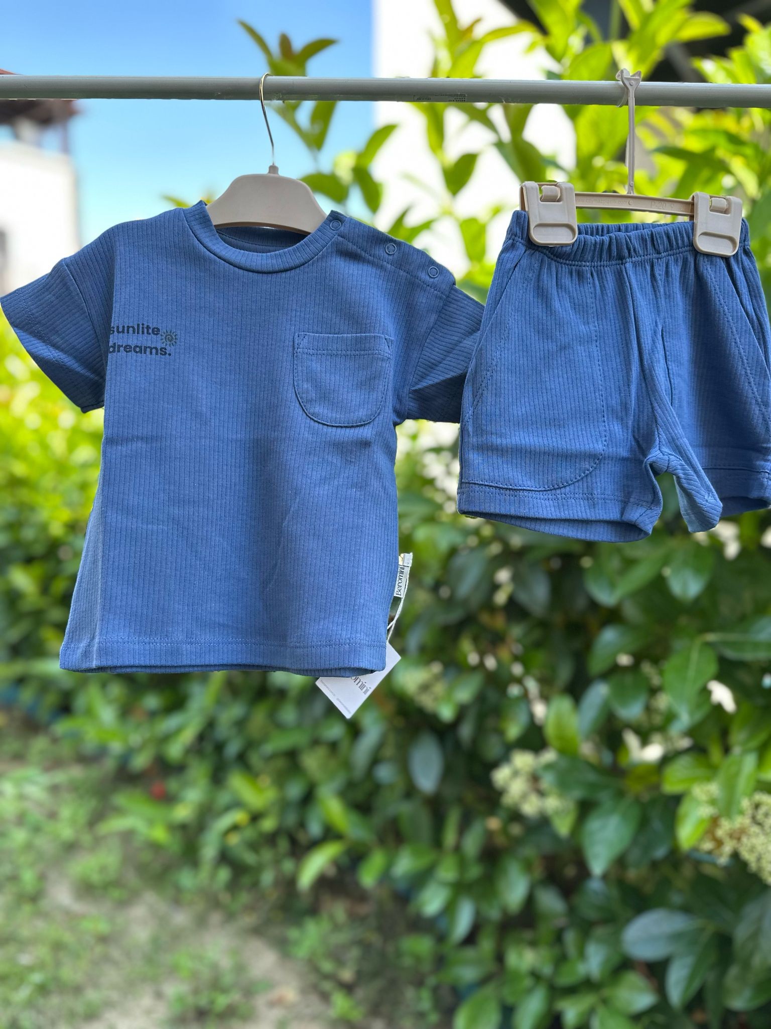 Sunlite Dreams. Lacivert Şort T-shirt İkili Takım %100 Pamuk Erkek