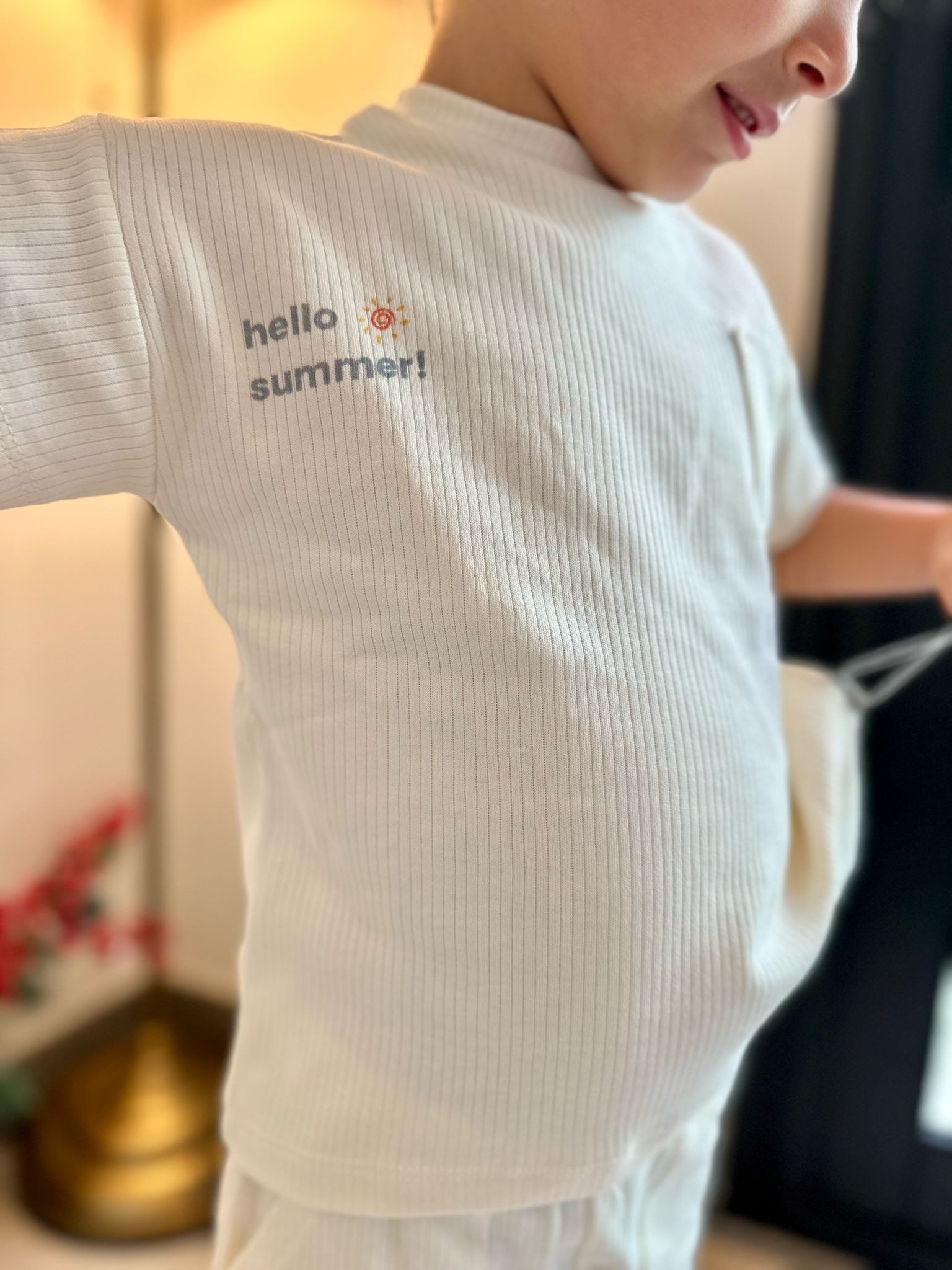 Hello Summer! Ekru Şort T-shirt İkili Takım %100 Pamuk Unisex