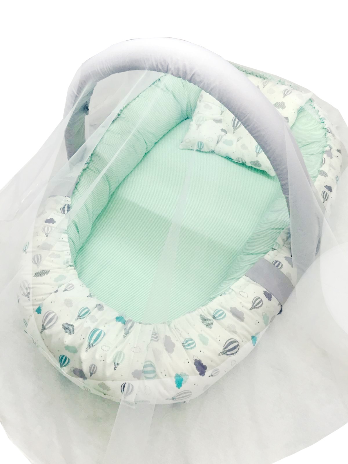 Berababy Ortopedik Yastıklı Babynest Çıkarılabilir Cibinlikli Mint Balonlu Tasarım