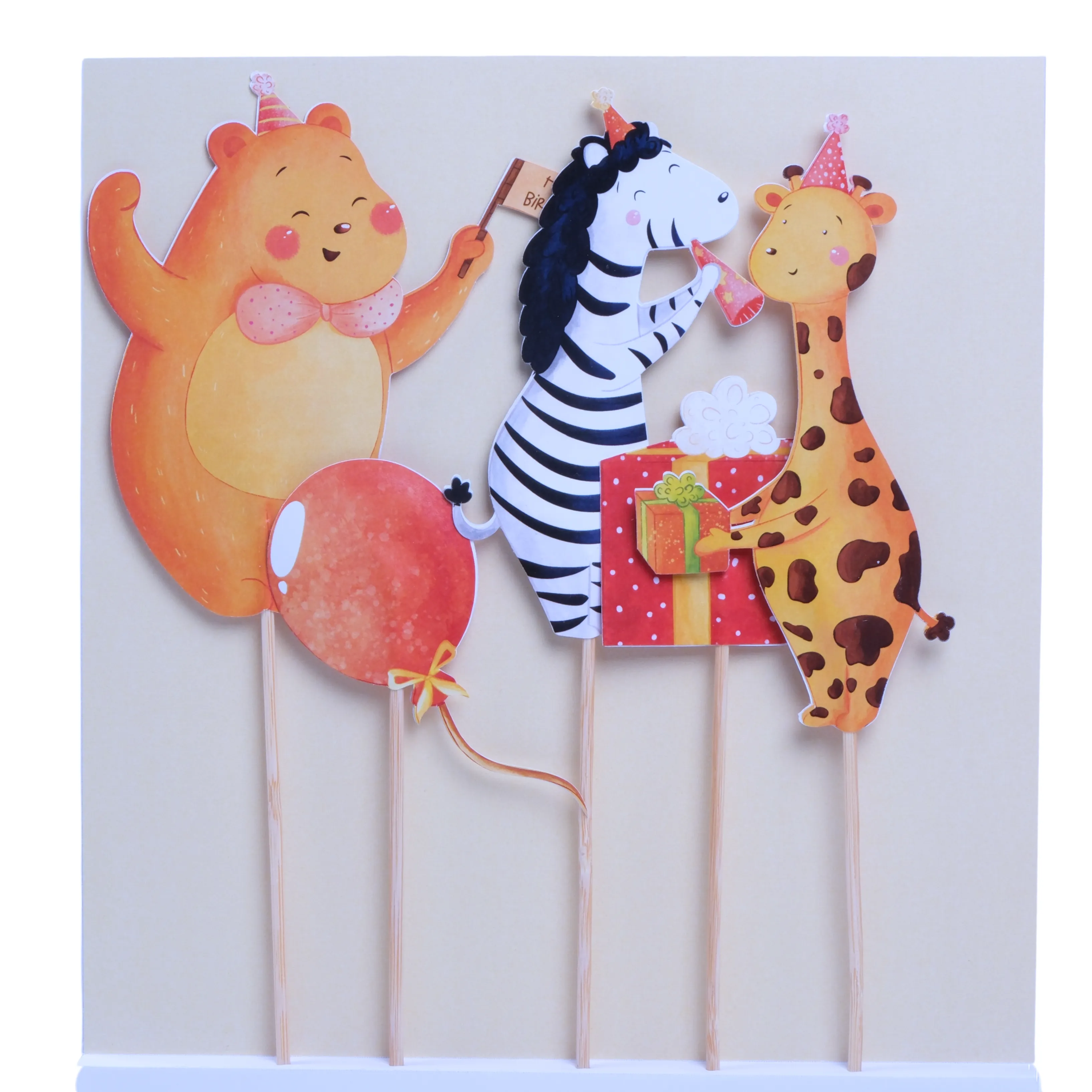 Hayvanlar Pasta Süsü Balon ve Kutu - Animals Cake Topper Balloon and Gift Box