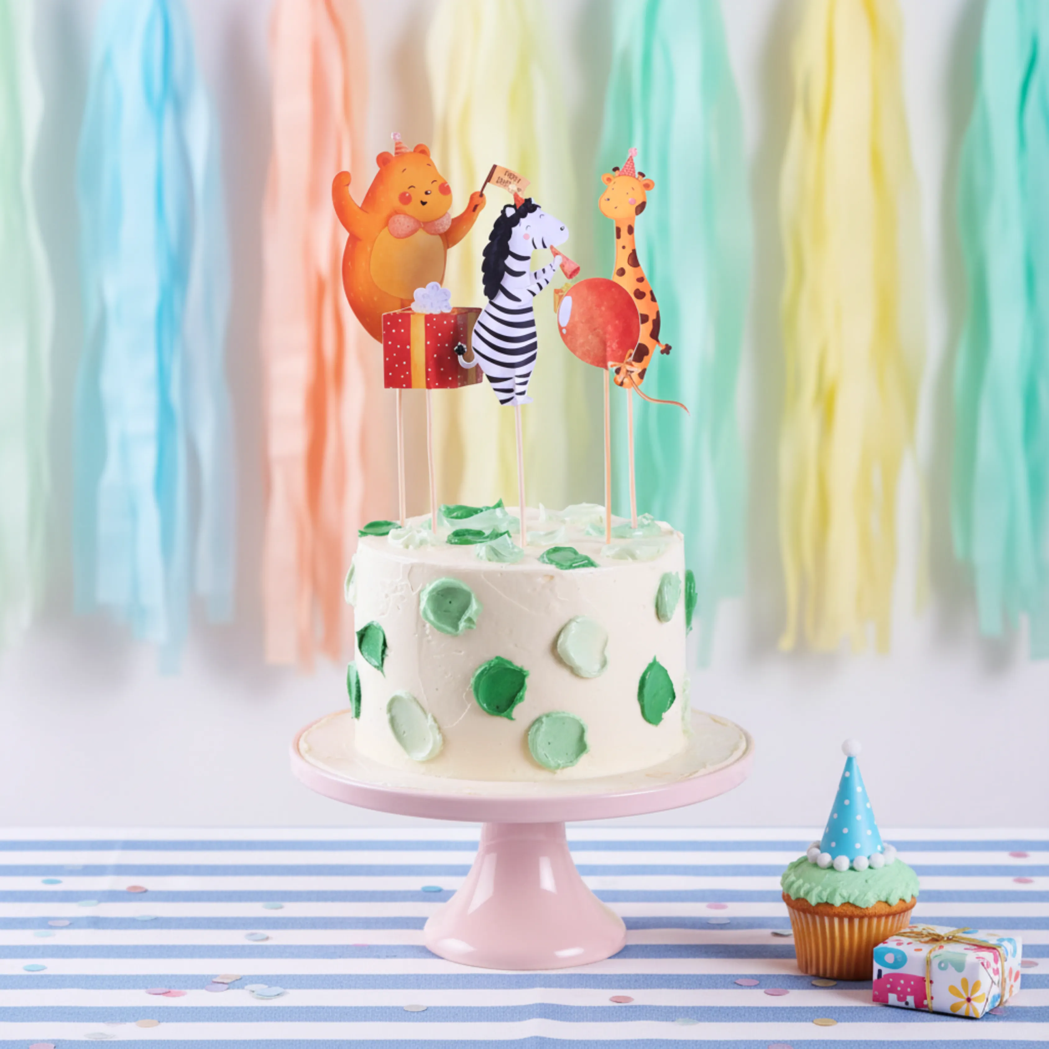Hayvanlar Pasta Süsü Balon ve Kutu - Animals Cake Topper Balloon and Gift Box
