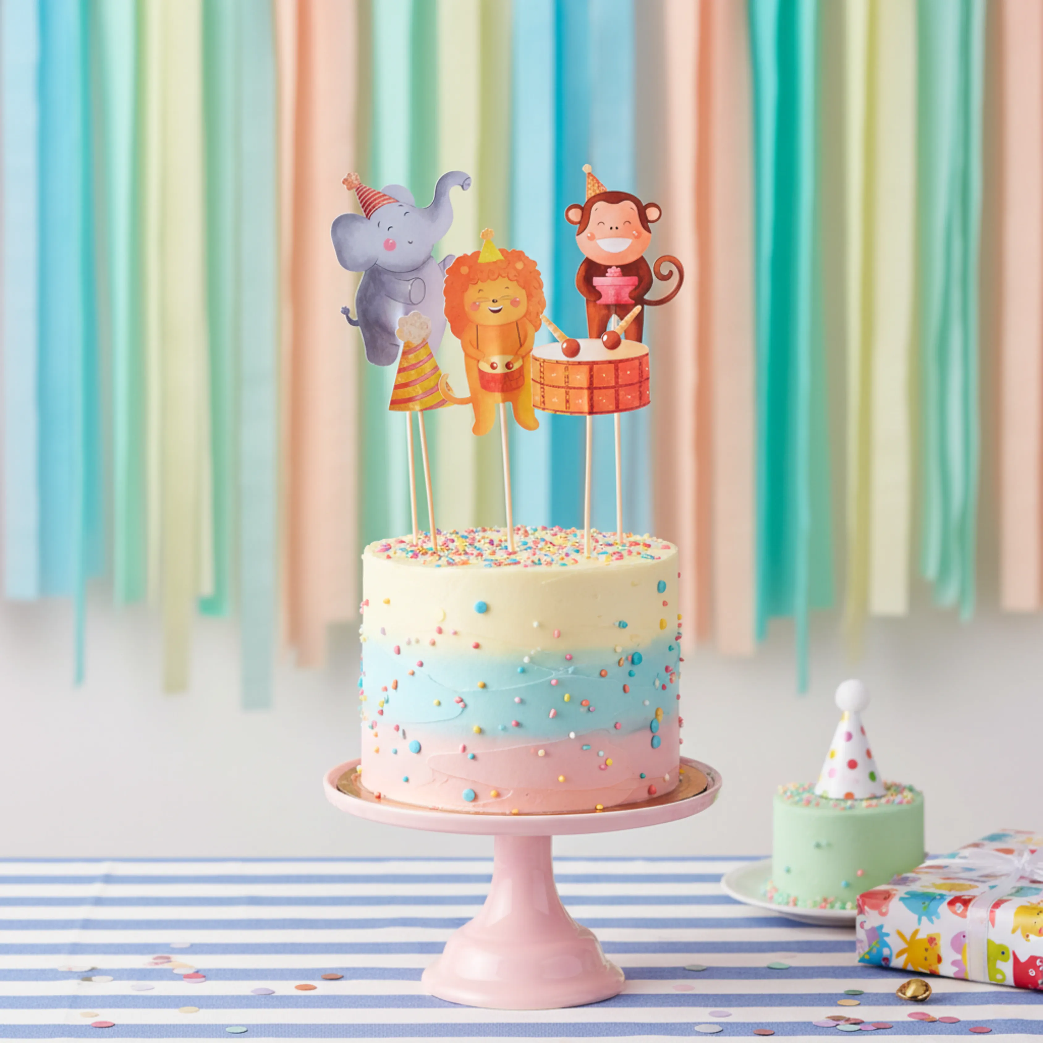 Hayvanlar Pasta Süsü Davul ve Şapka - Animals Cake Topper Drum and Hat