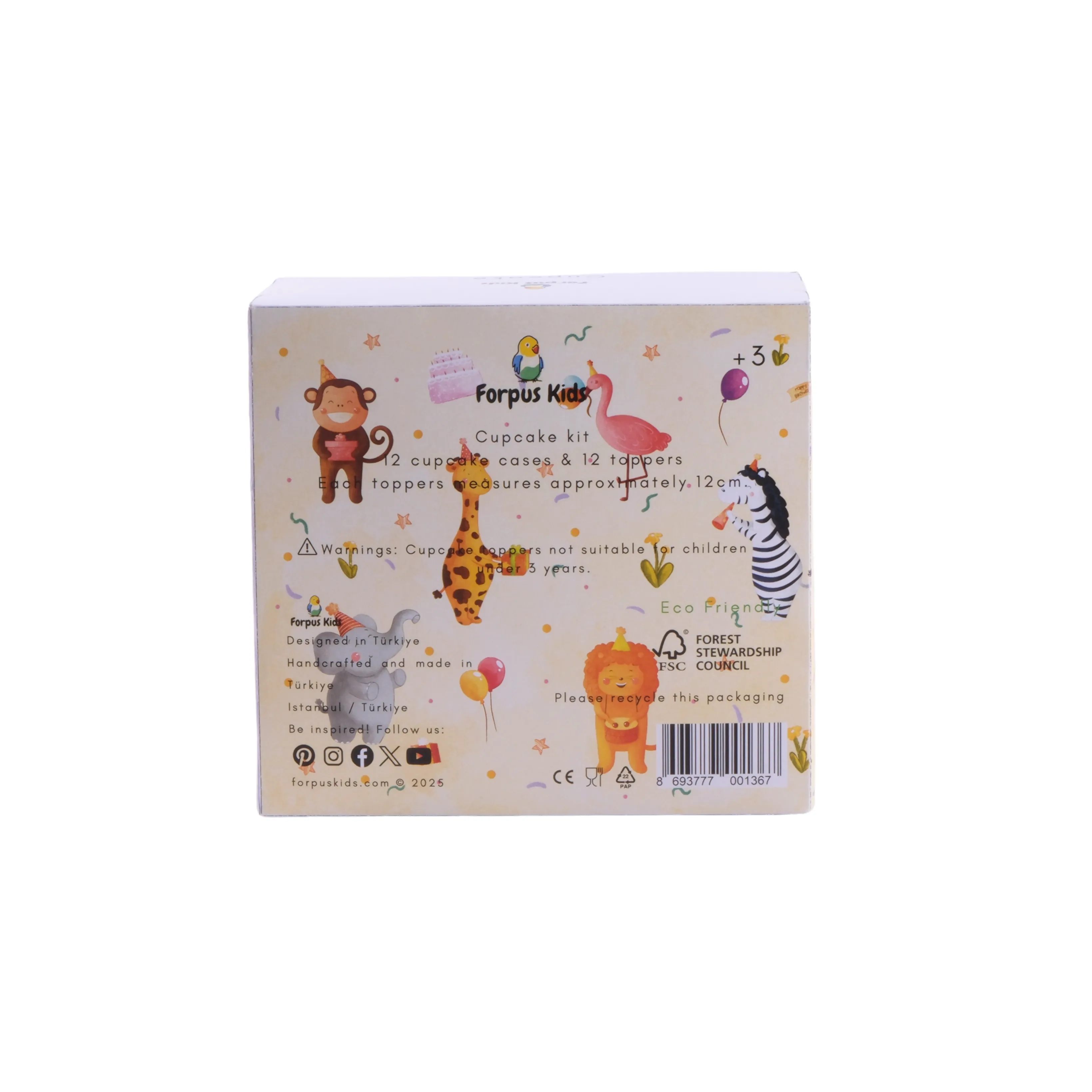 Hayvanlar Cupcake Seti - Animal Cupcake Kit - 12'li
