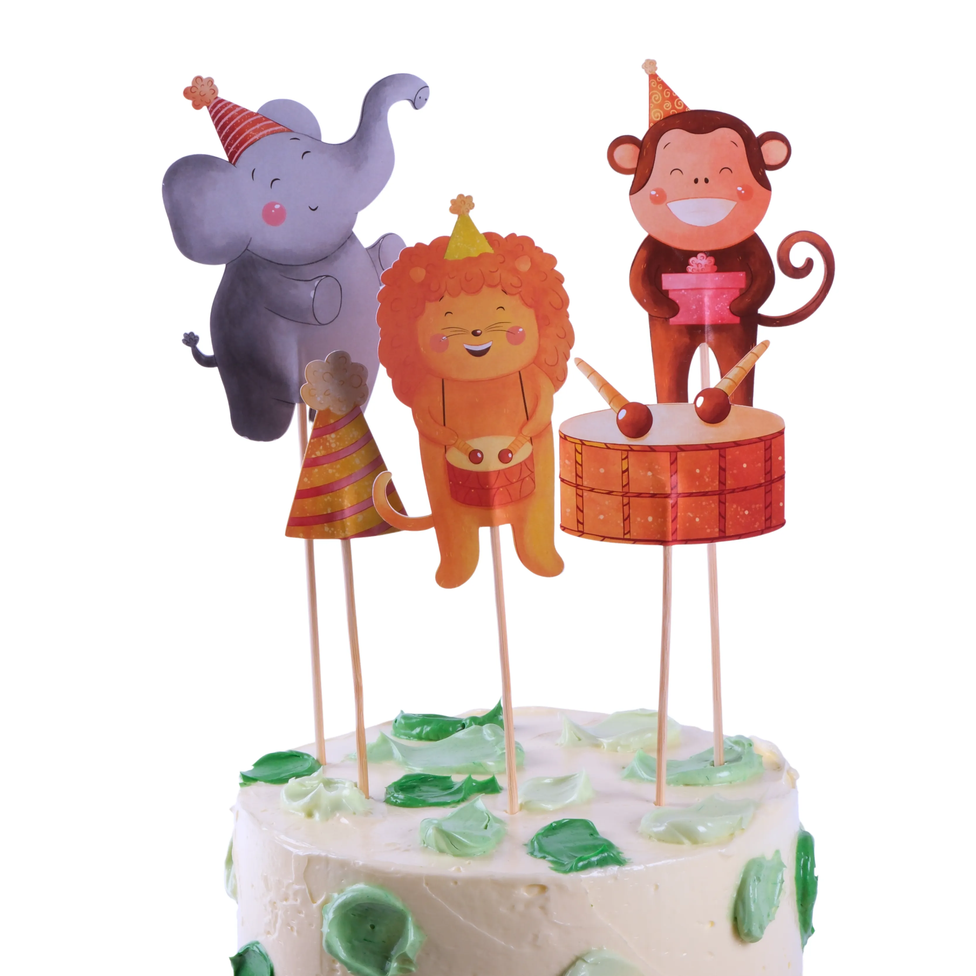 Hayvanlar Pasta Süsü Davul ve Şapka - Animals Cake Topper Drum and Hat