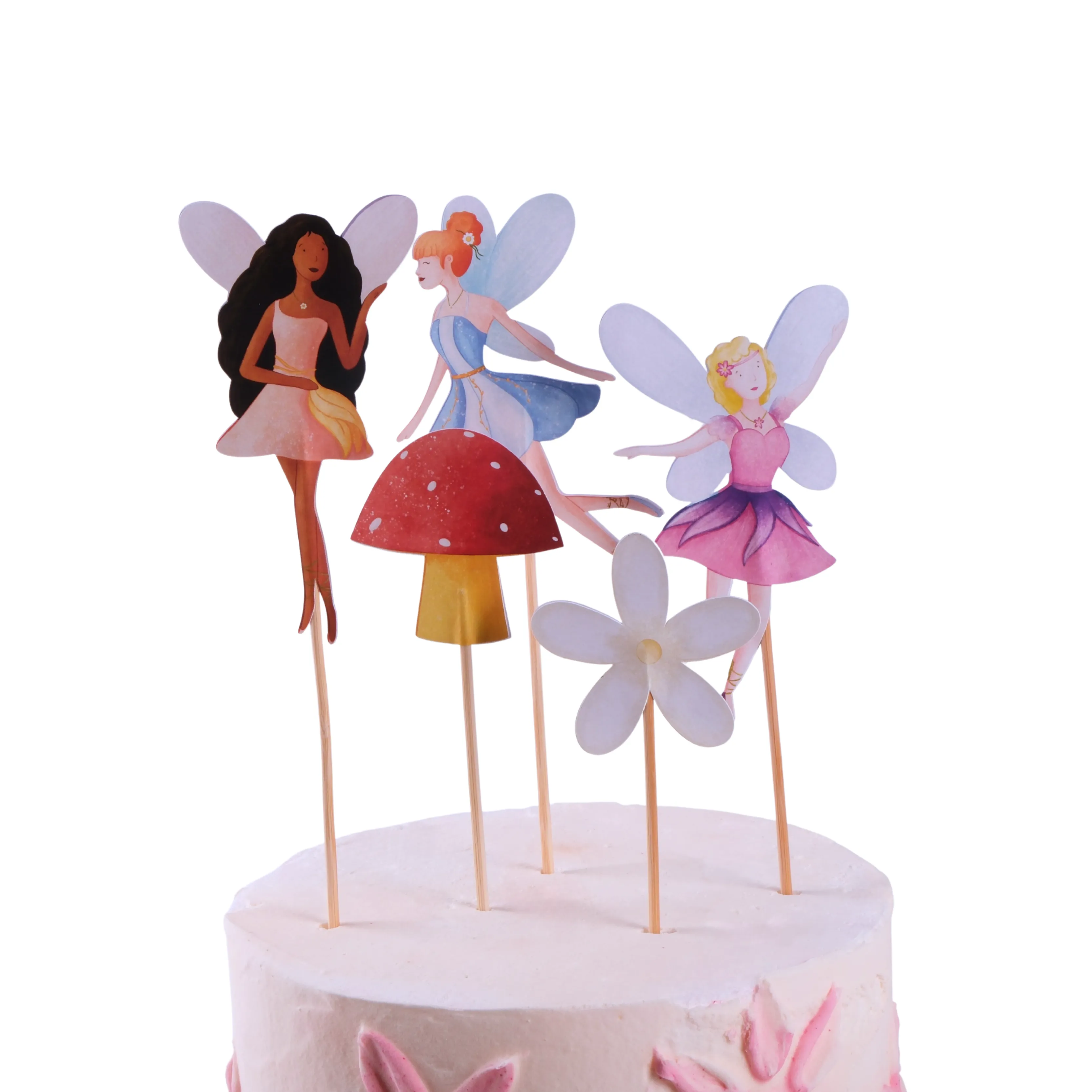 Peri Kızı Pasta Süsü Mantar ve Çiçek - Fairy Cake Topper Mushroom and Flower