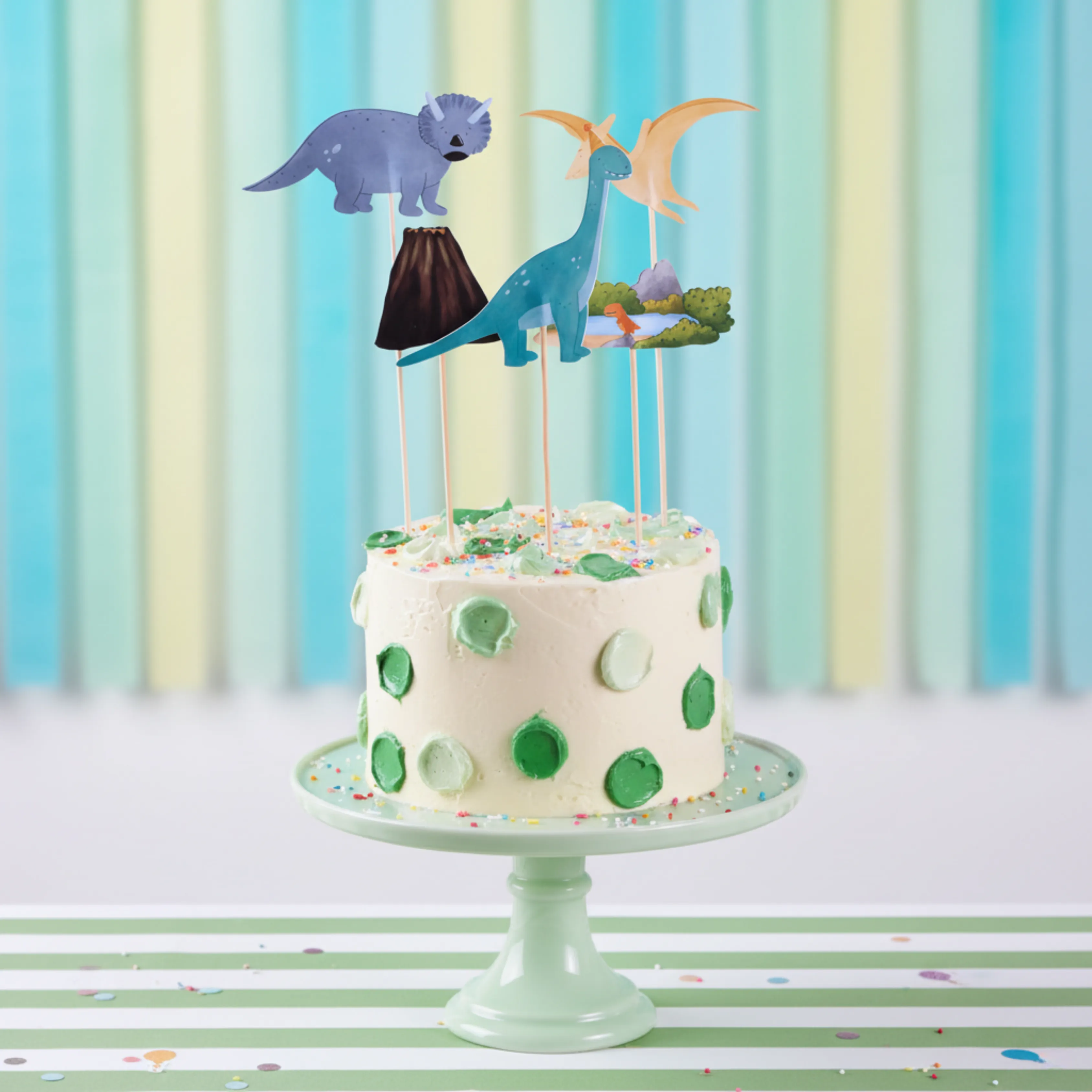 Dinozor Pasta Süsü Havuz ve Yanardağ - Dinosaur Cake Topper Pool and Volcano