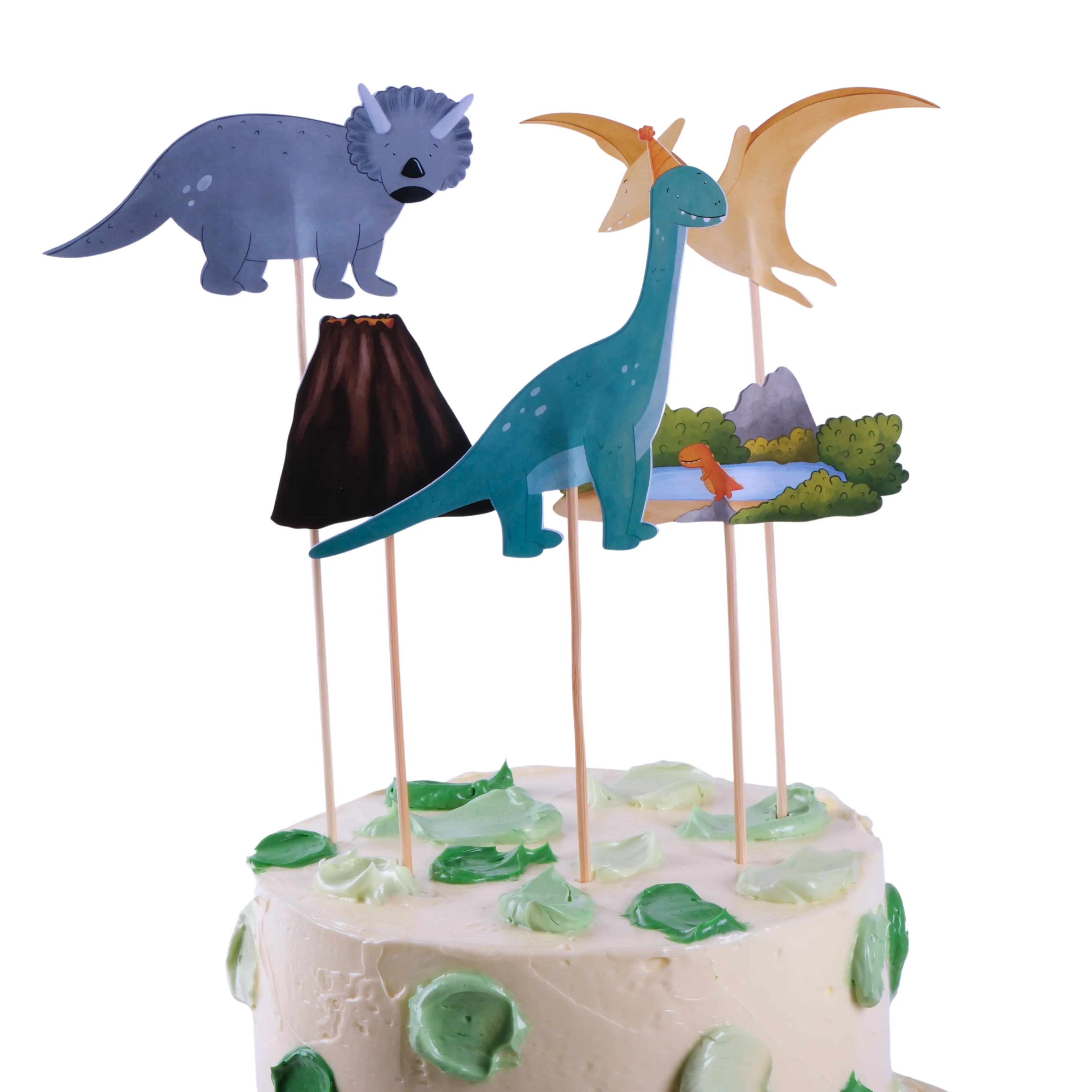 Dinozor Pasta Süsü Havuz ve Yanardağ - Dinosaur Cake Topper Pool and Volcano