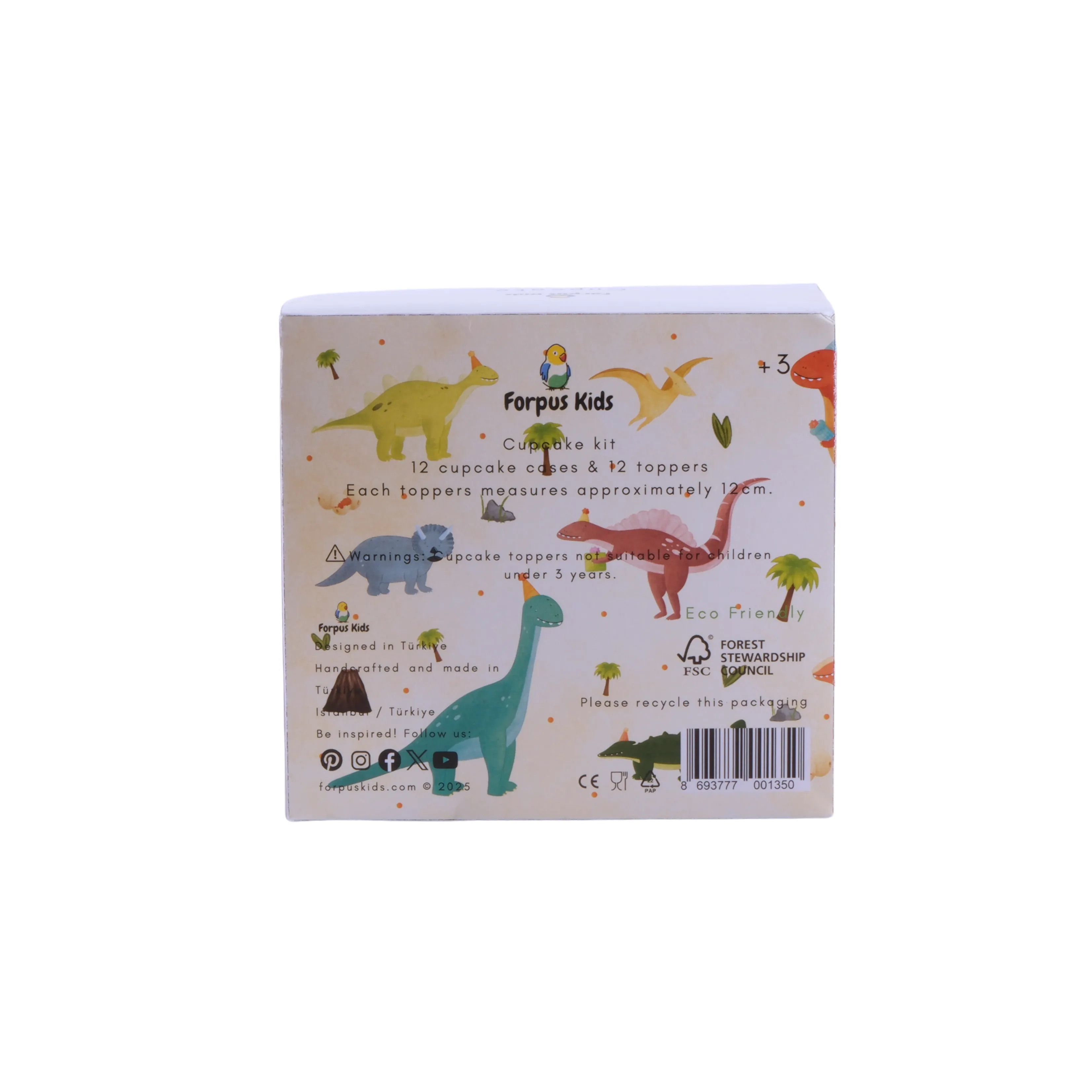 Dinozor Cupcake Seti - Dinosaur Cupcake Kit - 12'li