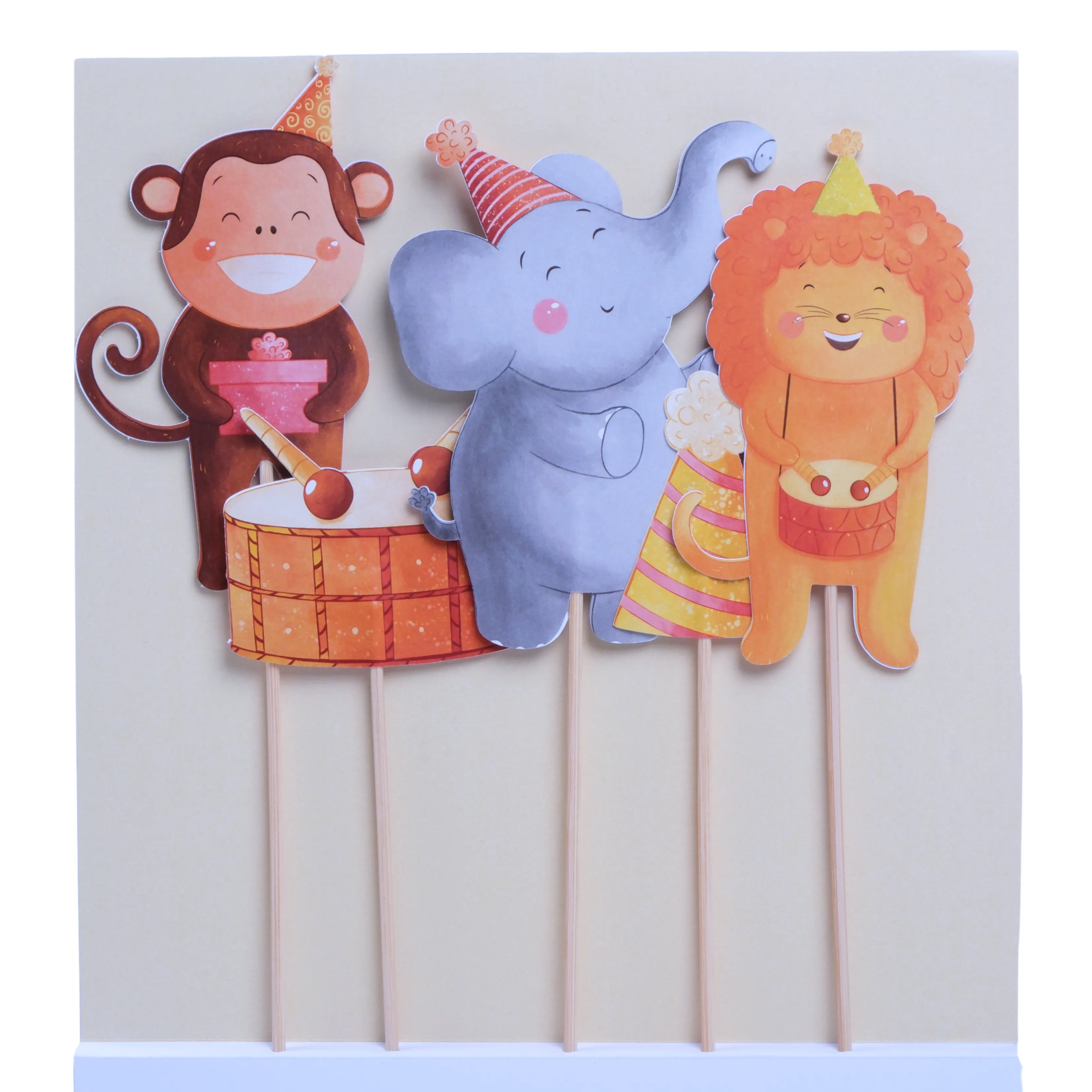 Hayvanlar Pasta Süsü Davul ve Şapka - Animals Cake Topper Drum and Hat