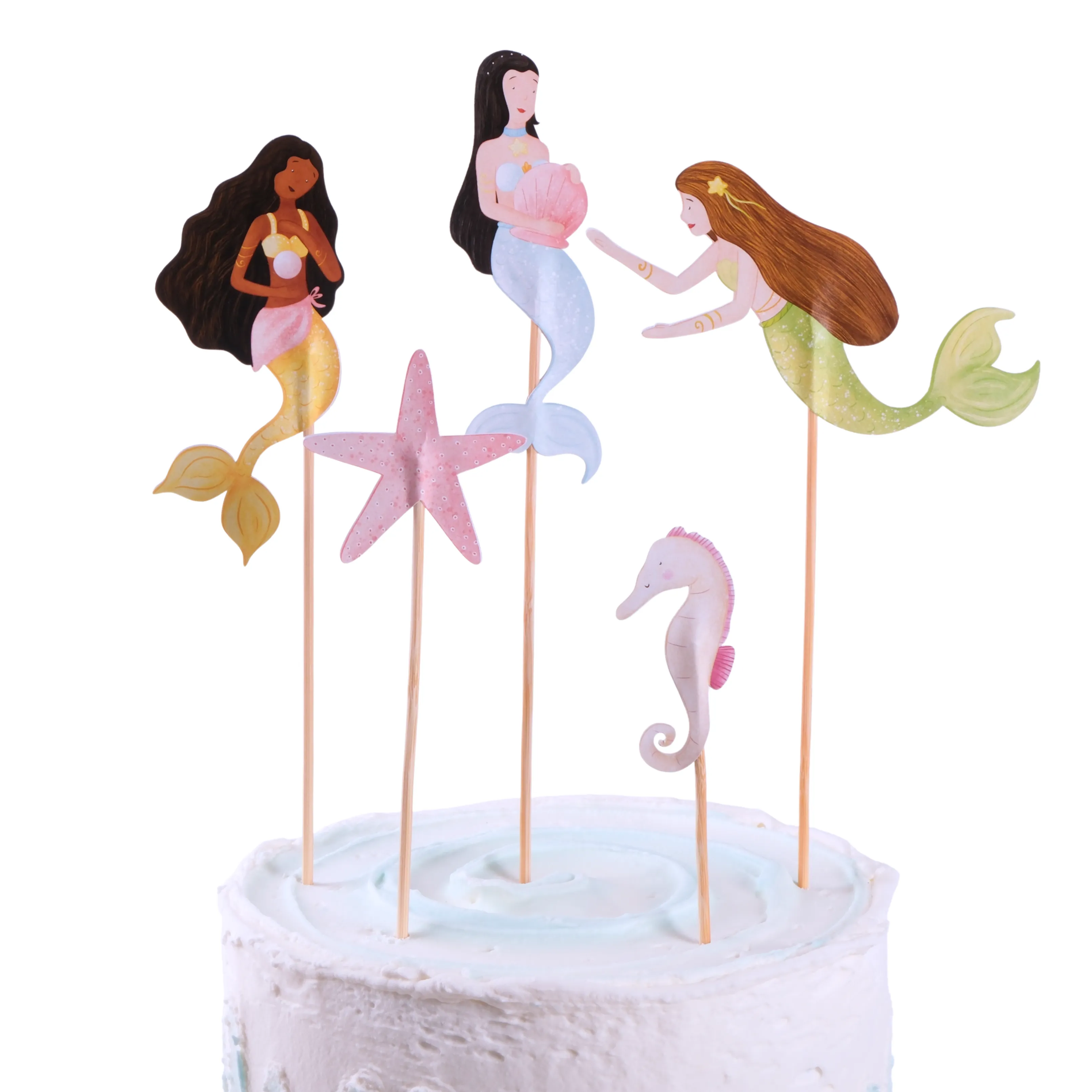 Deniz Kızı Pasta Süsü Deniz Yıldızı ve Atı - Mermaid Cake Topper Seahorse and Starfish