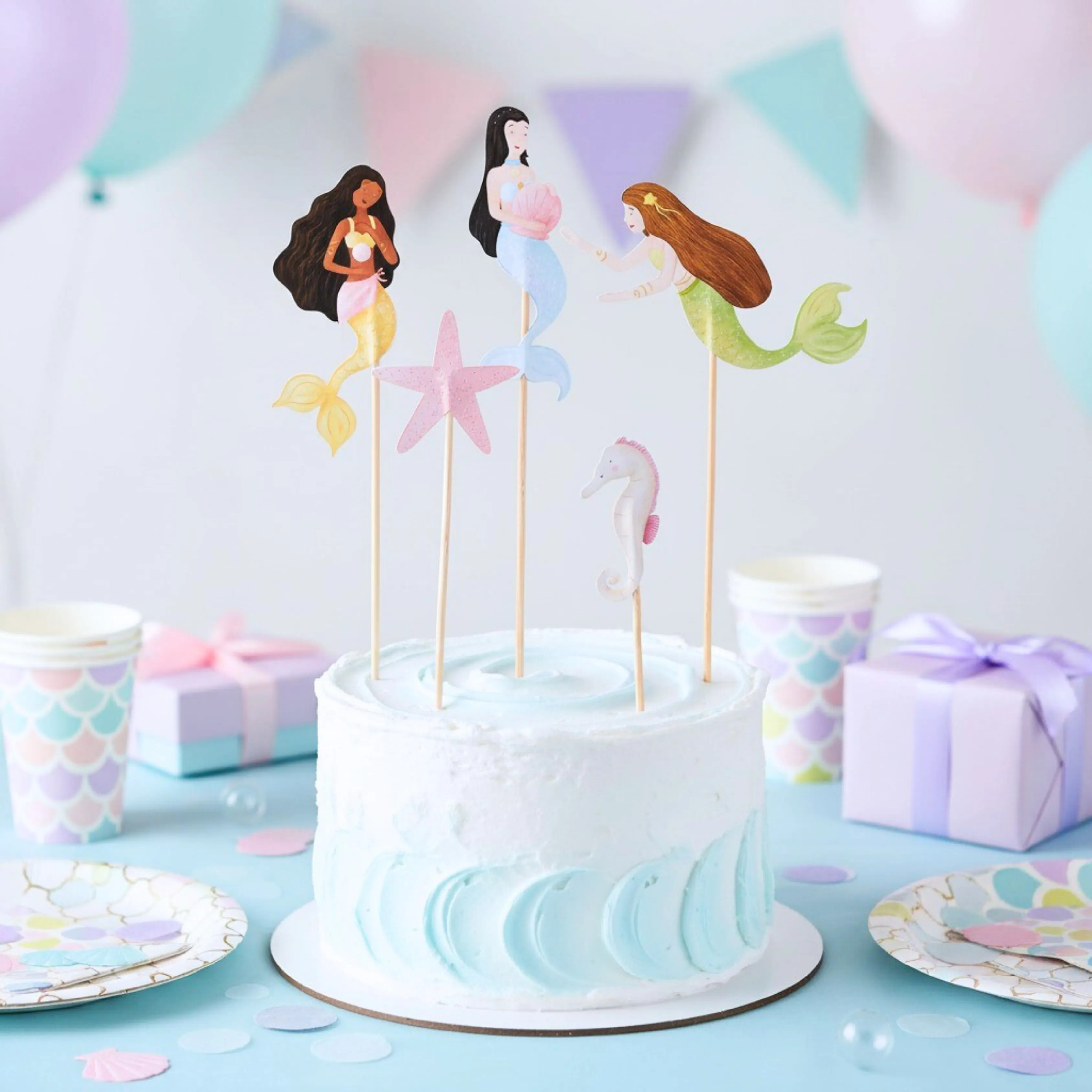 Deniz Kızı Pasta Süsü Deniz Yıldızı ve Atı - Mermaid Cake Topper Seahorse and Starfish