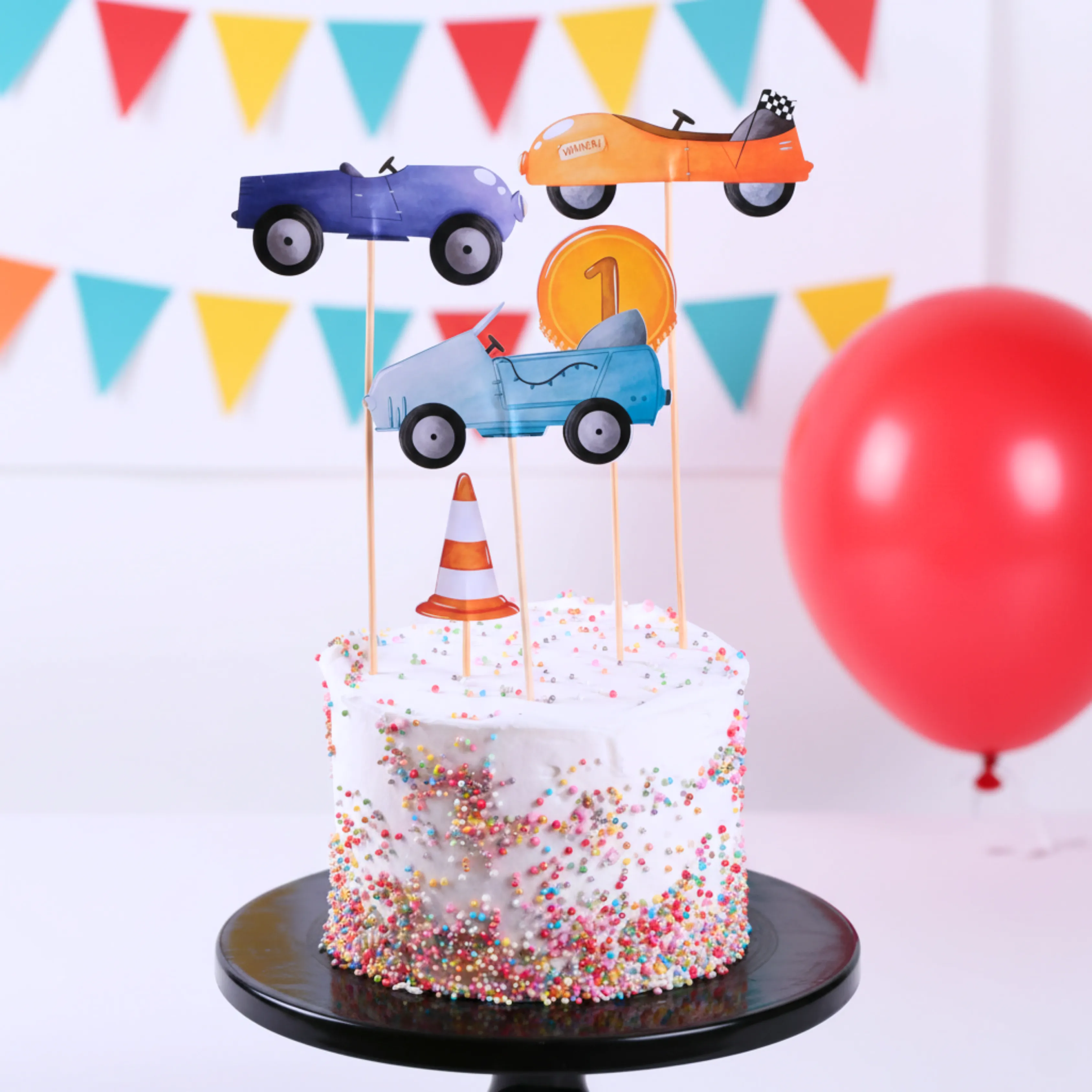 Arabalar Pasta Süsü Birincilik ve Koni - Cars Cake Topper First and Cone