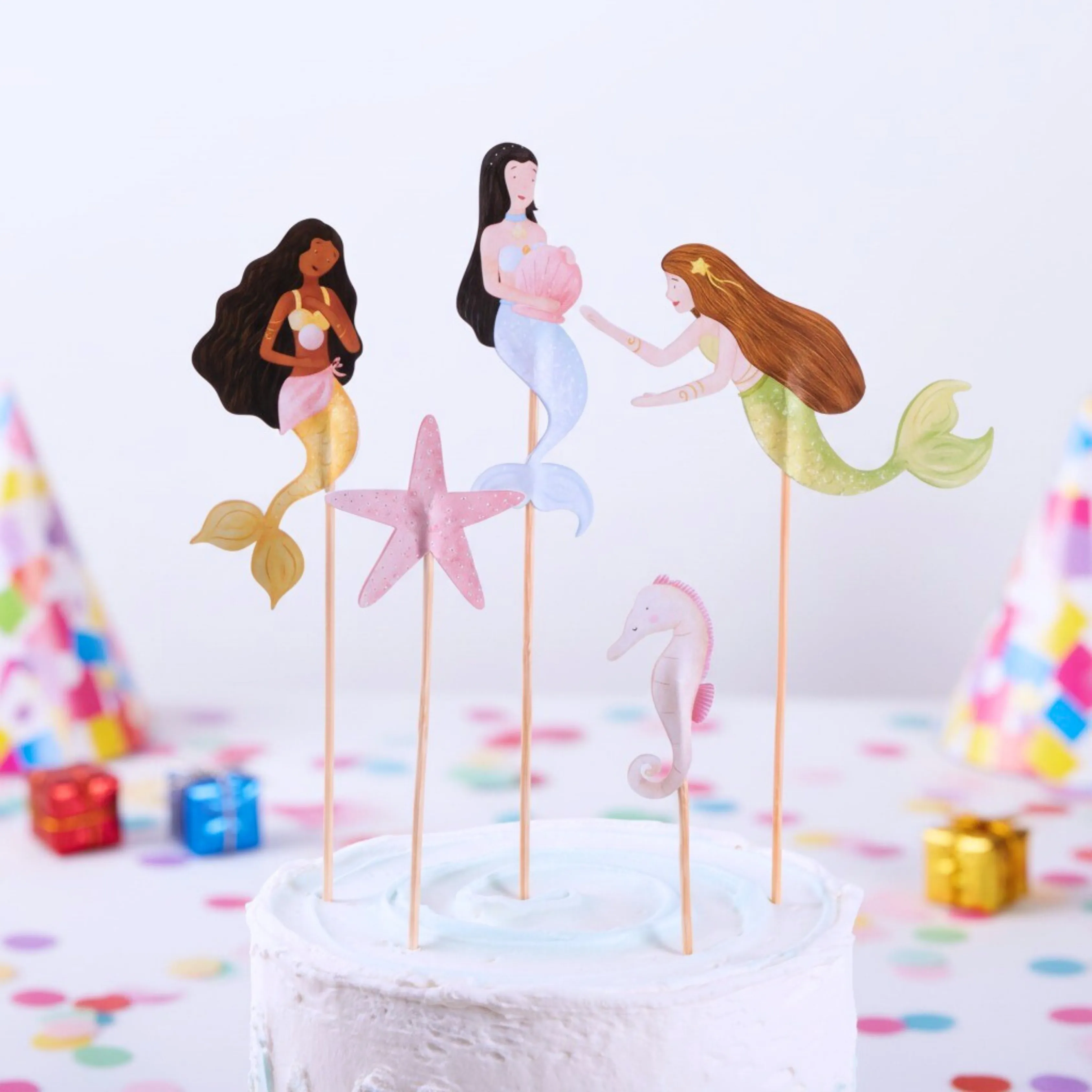 Deniz Kızı Pasta Süsü Deniz Yıldızı ve Atı - Mermaid Cake Topper Seahorse and Starfish