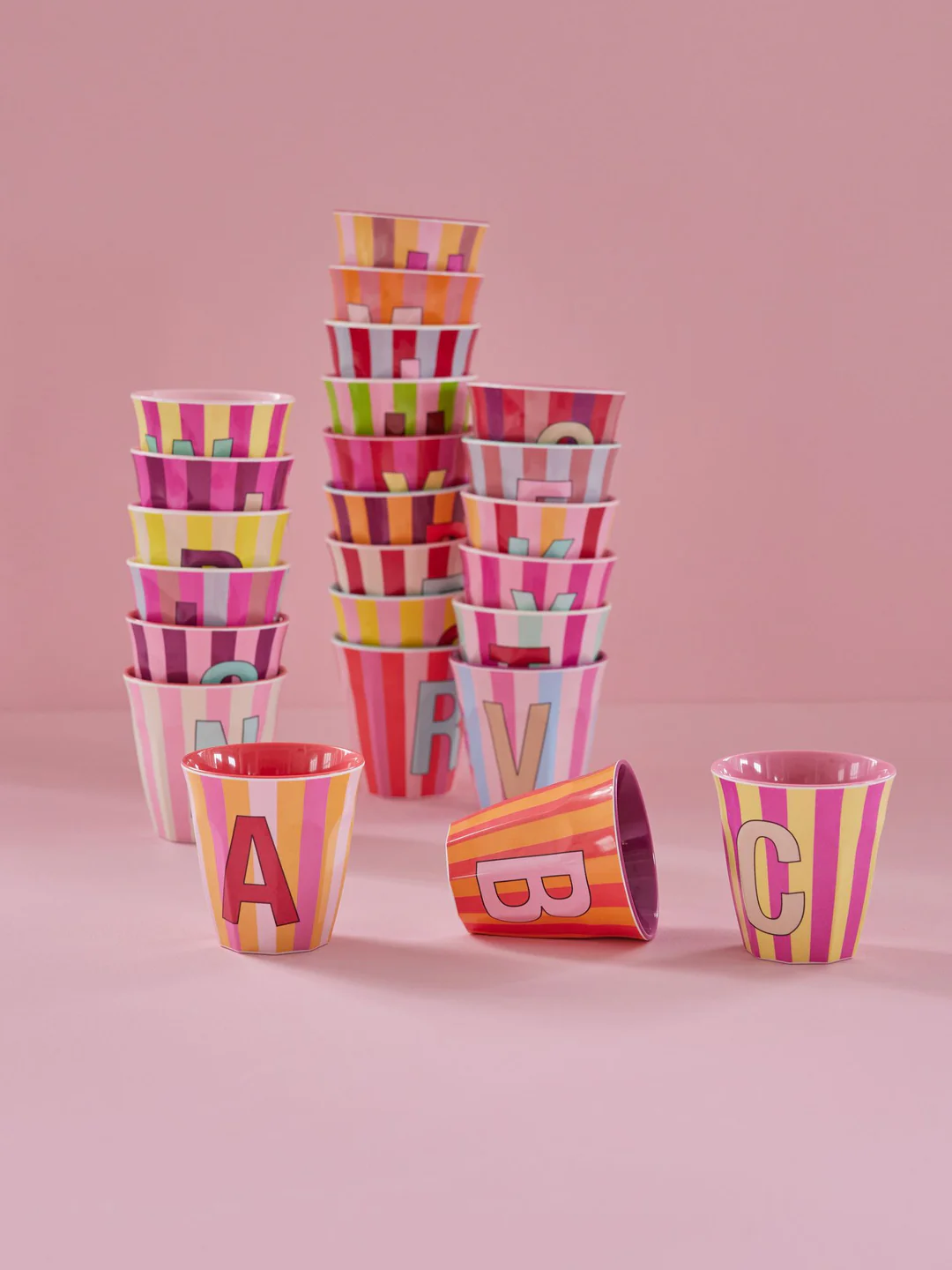 Rice - Melamin Çizgili Bardak - Pembe N