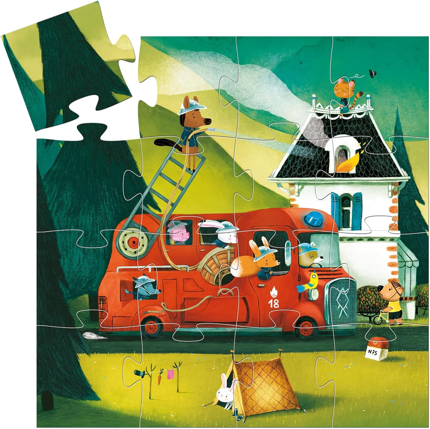 Djeco - Dekoratif Puzzle 16 Parça - The Fire Truck